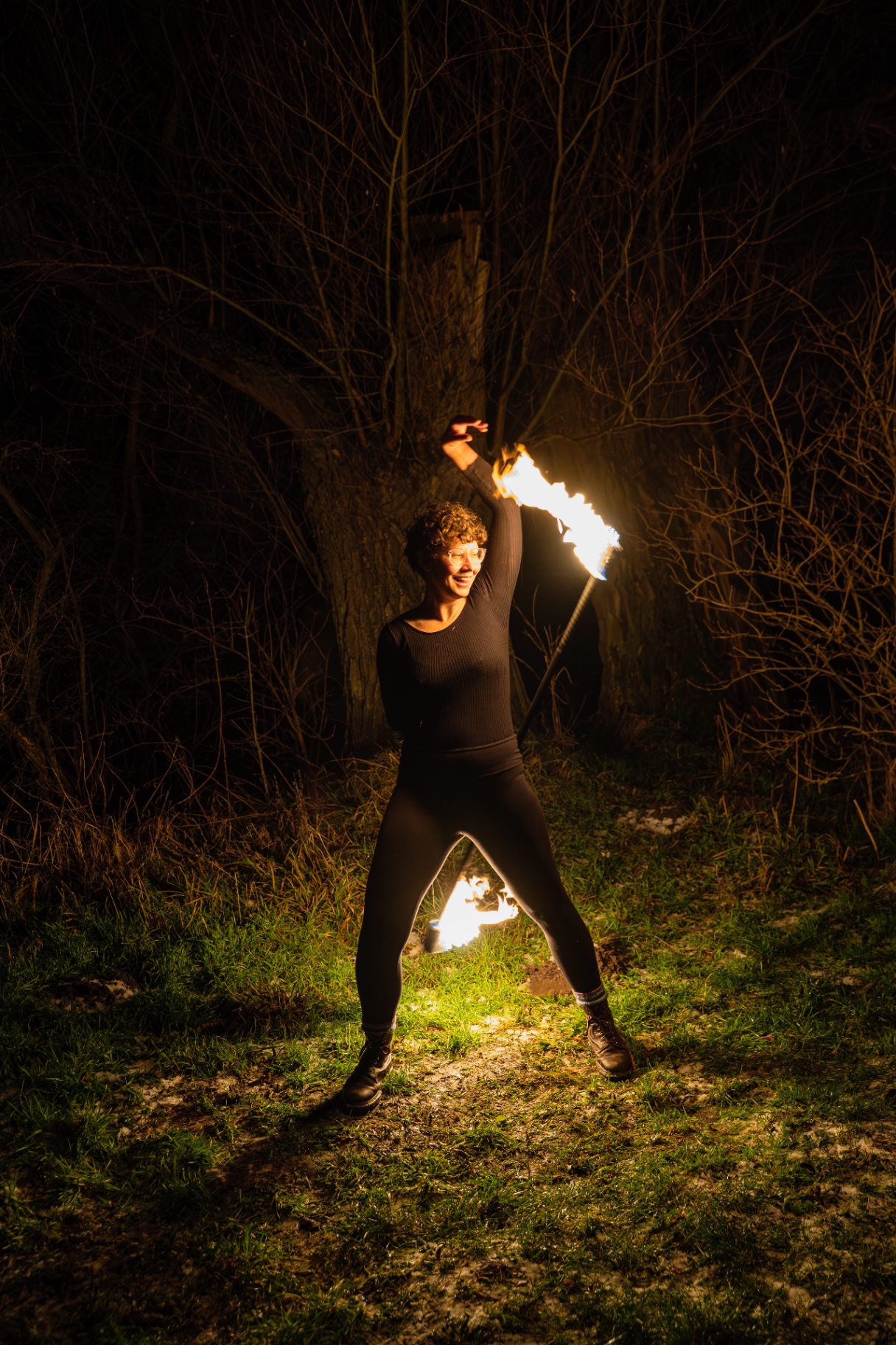 Feuerstab Nahaufnahme mit Flammen